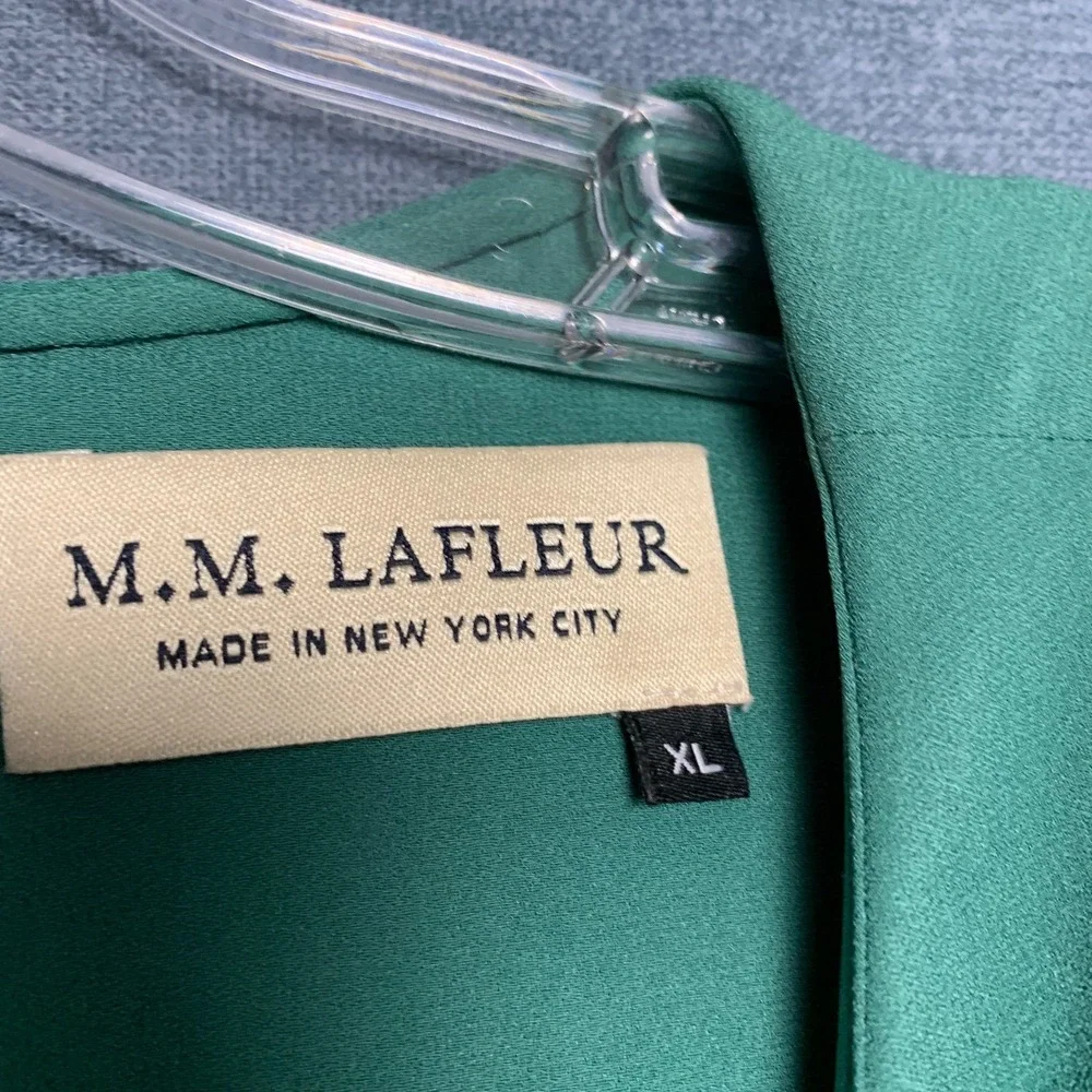 M.M.Lafleur Blouse Top Womens XL Green Lined Sleeveless Preppy Layered Front